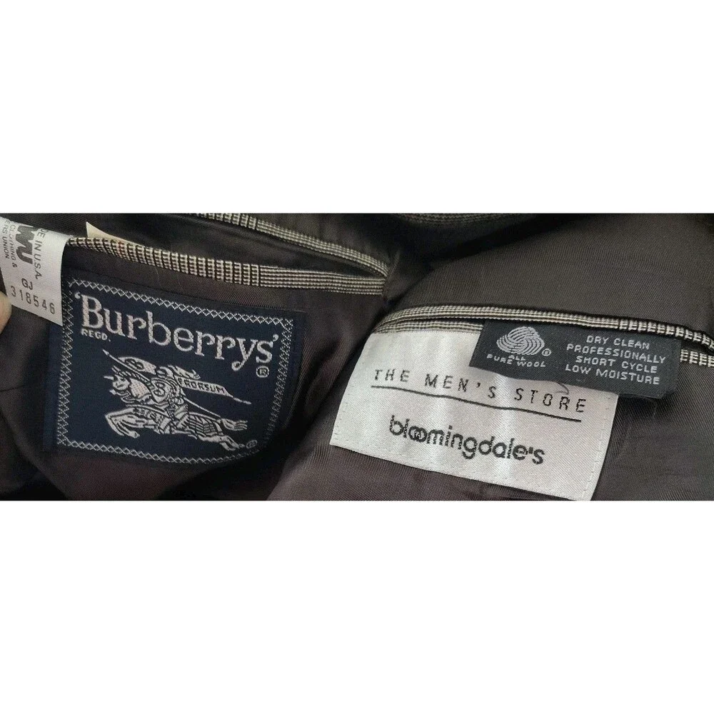 Vintage Burberrys Wool Suit SZ 46 Glen Plaid Windowpane USA Union Pleated Pants